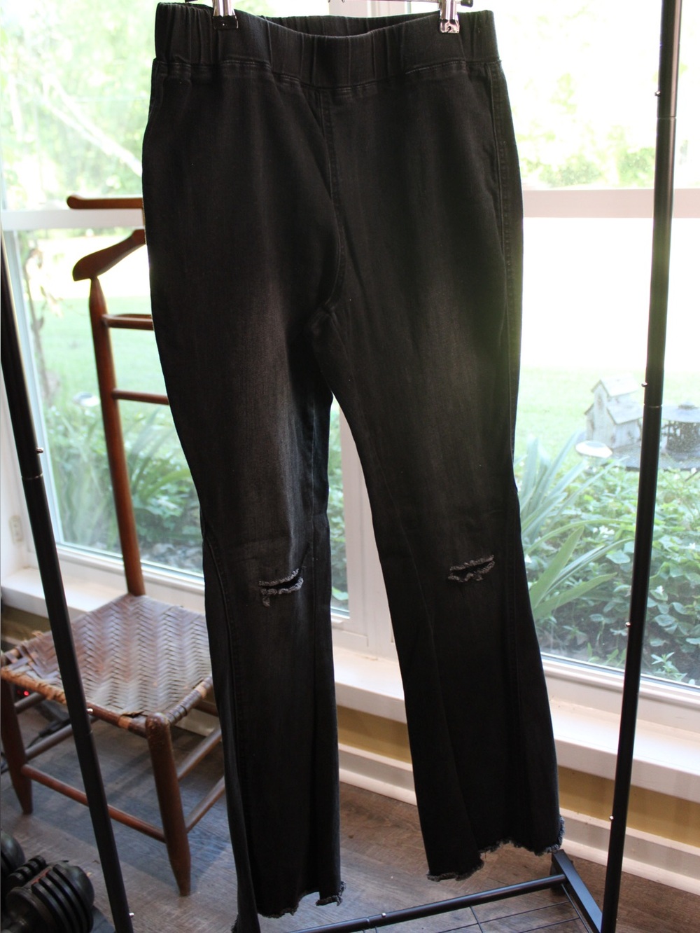 Black Distressed Kick Flare Jeans | High Rise Raw Hem | Women’s